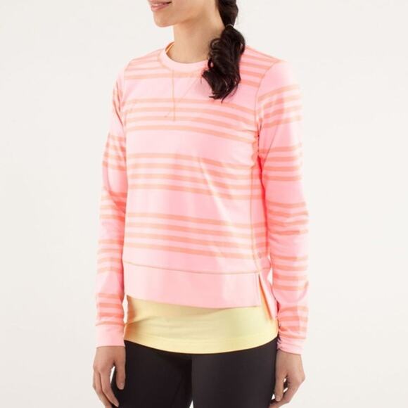 Lululemon Tops - Lululemon Womens Run Warm Ocean Striped Athletic Shirt Size 8 Relaxed Stretch